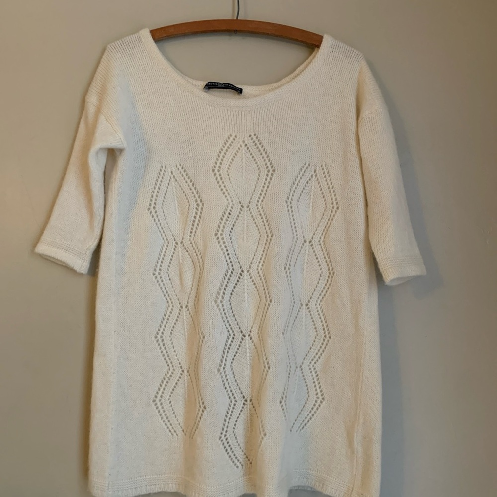 Peruvian Connection Sweater Womans Cream Alpaca Natural Angelica Open Back XS